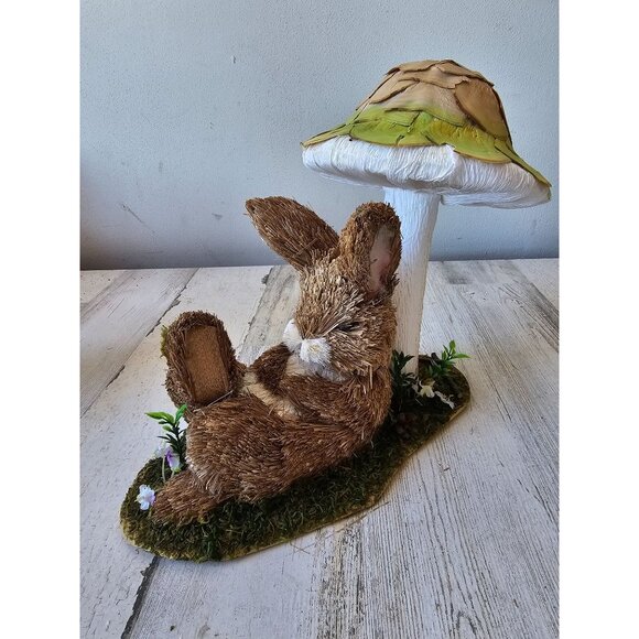 Vintage sisal bottle brush bunny rabbit mushroom Easter spring decor statue figu - Picture 1 of 8